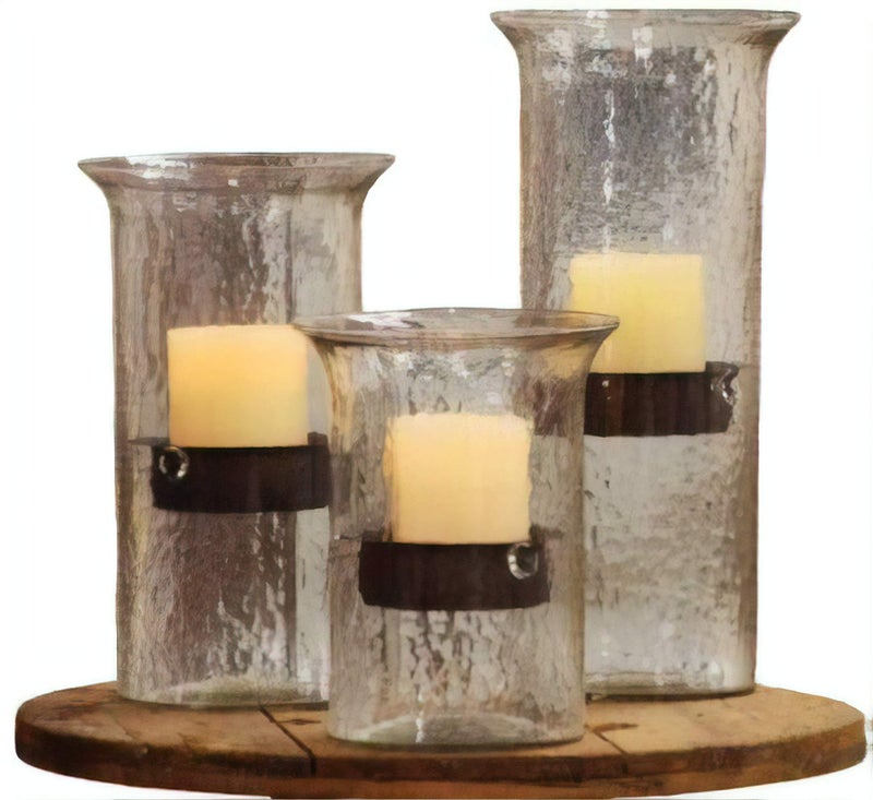 First of a Kind Glass Hurricane Pillar Candle Holder with Rustic Metal Insert, Perfect as a Centerpiece (Medium) - Image 2